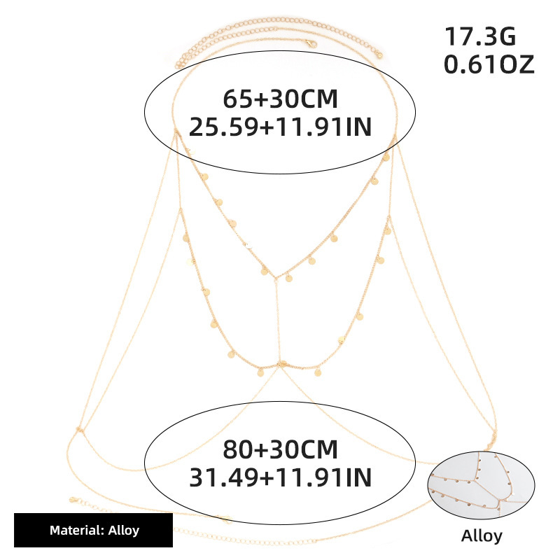 ST230707-European and American sexy sequin tassel clothing chain simple cross chain alloy body chain
