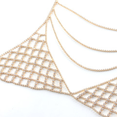 ST230801-European and American rhinestone chest chain jewelry nightclub beach trend multi-layer necklace body chain