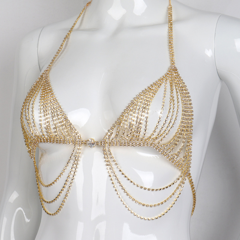 tb-15-Chest chain accessories Fashion rhinestone tassel sexy bikini bra chain nightclub European and American body chain