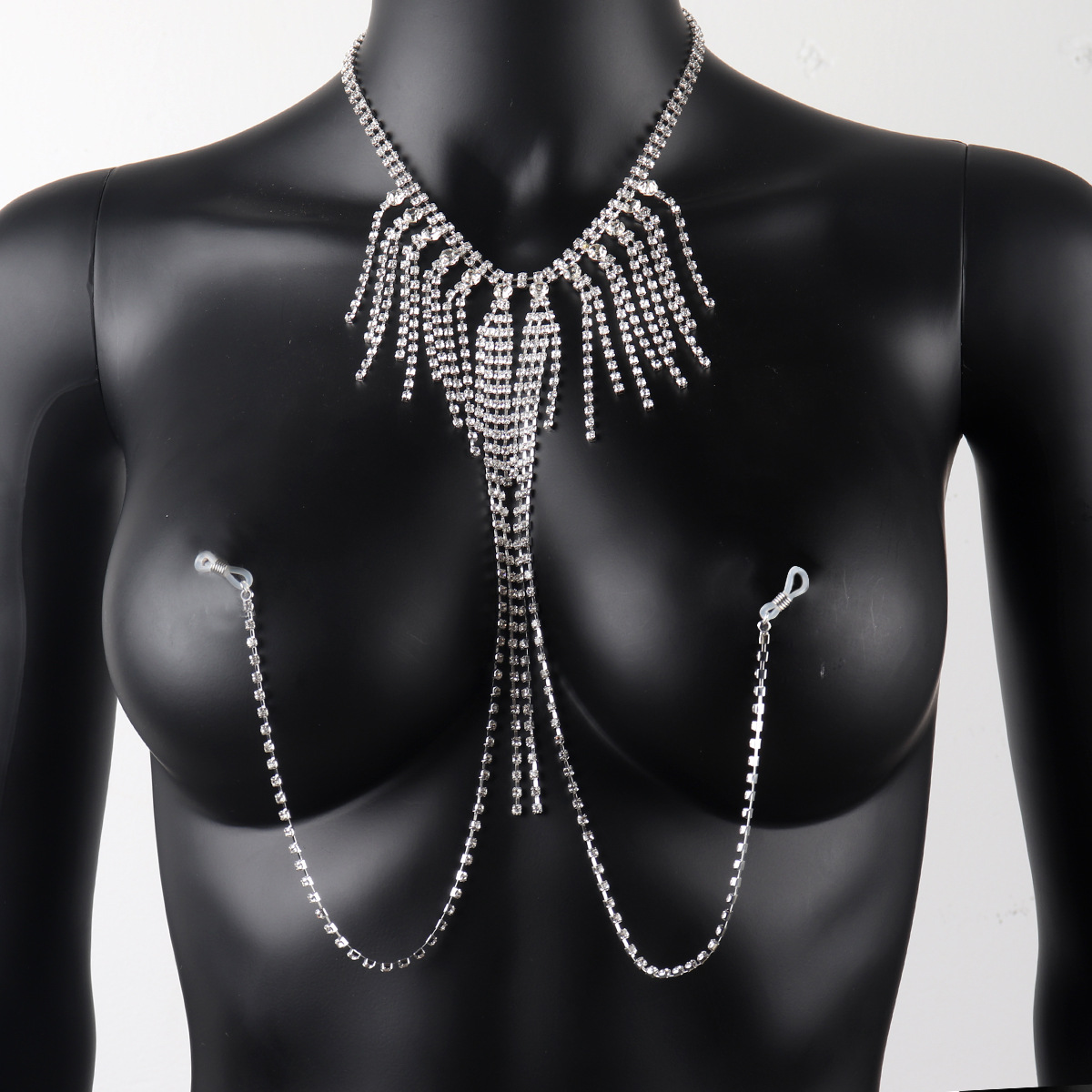 ST221015-Sexy Tassel Nipple Chain Nightclub Personalized Rhinestone Necklace Body Chain