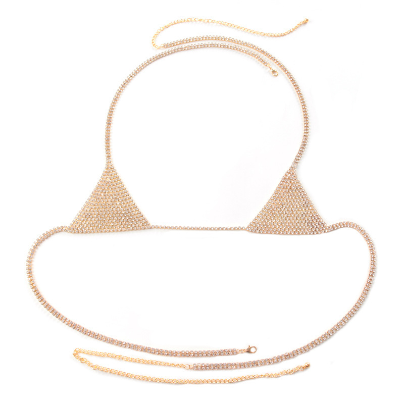 ST230803-European and American sexy and simple niche hot girls beach nightclub full diamond bikini body chain chest chain