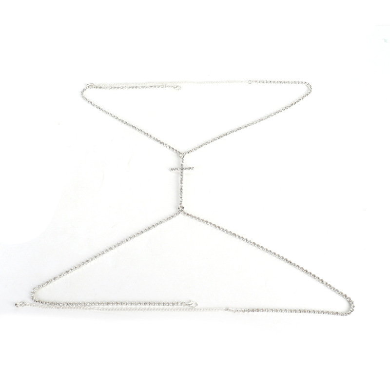 ST22405-European and American accessories cross sexy chest chain nightclub trendy rhinestone pendant body chain simple