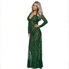 R80497--Sexy lingerie, sexy nightgown, lace long see-through skirt