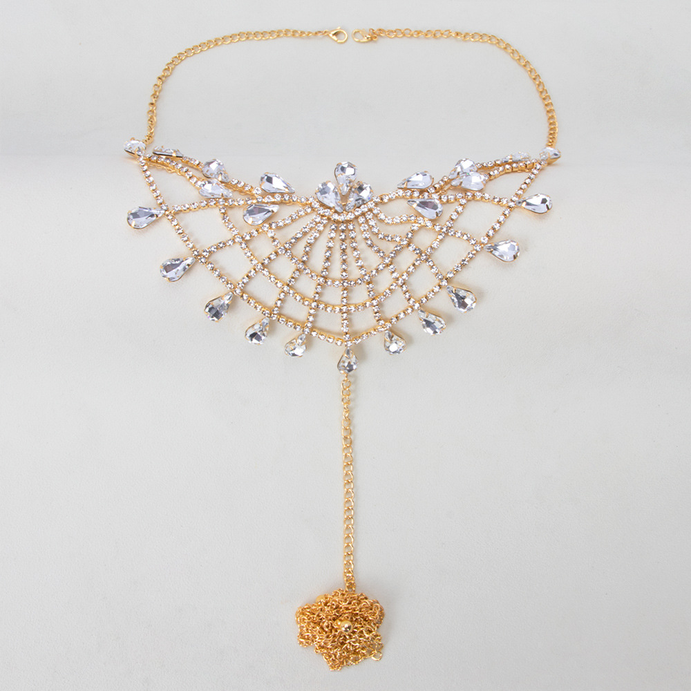 ST230613-New European and American exaggerated rhinestone body chain for women, personalized flower-shaped inlaid nightclub sexy bikini bra set