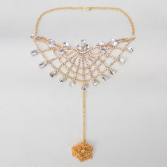 ST230613-New European and American exaggerated rhinestone body chain for women, personalized flower-shaped inlaid nightclub sexy bikini bra set