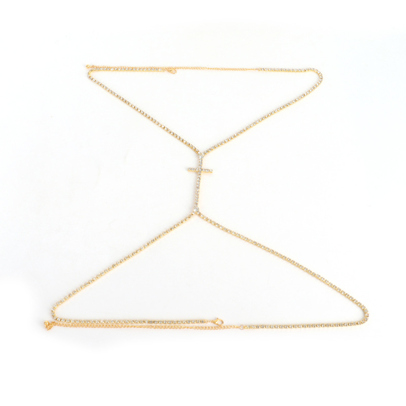 ST22405-European and American accessories cross sexy chest chain nightclub trendy rhinestone pendant body chain simple