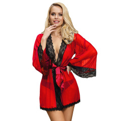 R80947--Large size sexy lingerie, sexy straps, see-through nightgown, lace splicing nightgown