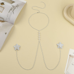 ST230936-New rhinestone five-pointed star chest stickers, one-piece metal breast stickers, fun and sexy anti-exposure stickers, hanging neck body chain, chest chain