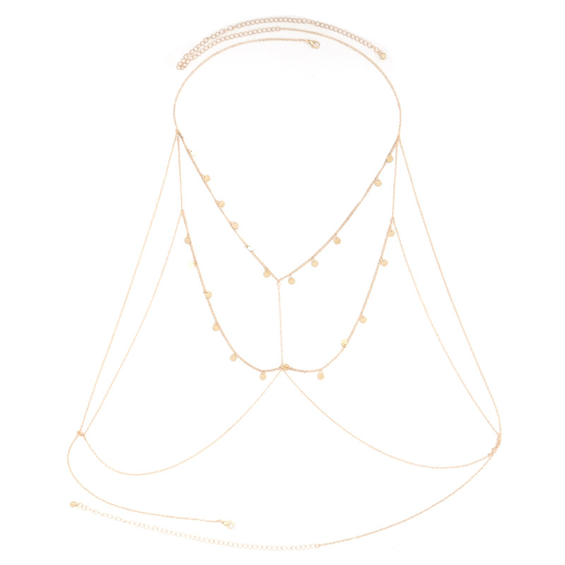 ST230707-European and American sexy sequin tassel clothing chain simple cross chain alloy body chain