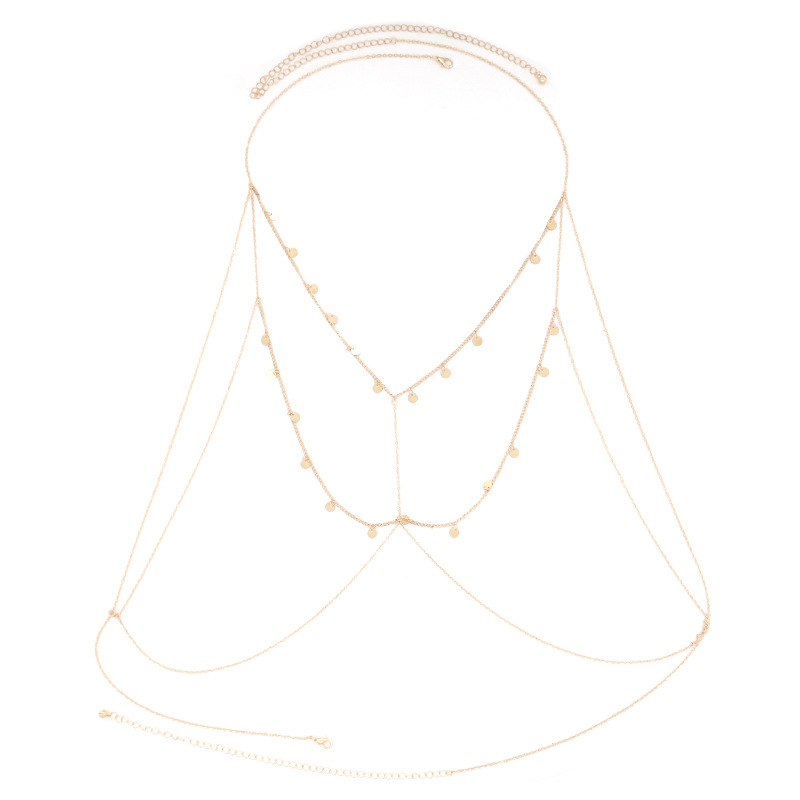 ST230707-European and American sexy sequin tassel clothing chain simple cross chain alloy body chain