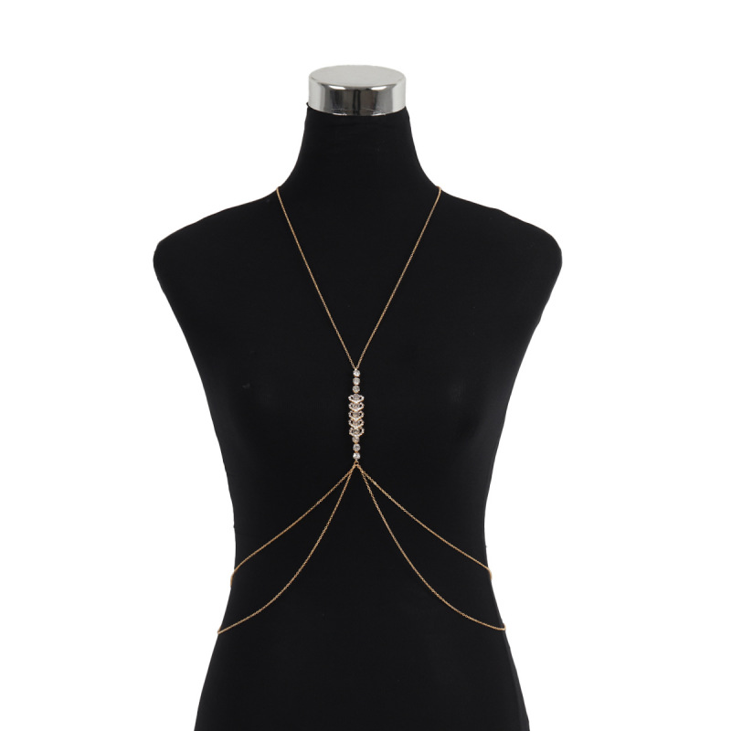ST22804-European and American cross-border hot-selling accessories simple exaggerated rhinestone love sexy beach bikini body chest bracelet