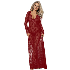 R80497--Sexy lingerie, sexy nightgown, lace long see-through skirt