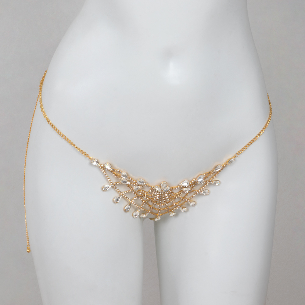 ST230613-New European and American exaggerated rhinestone body chain for women, personalized flower-shaped inlaid nightclub sexy bikini bra set