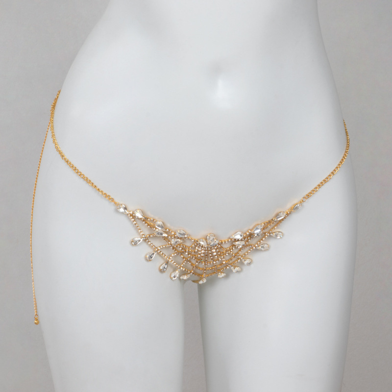 ST230613-New European and American exaggerated rhinestone body chain for women, personalized flower-shaped inlaid nightclub sexy bikini bra set