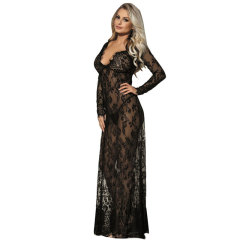 R80497--Sexy lingerie, sexy nightgown, lace long see-through skirt