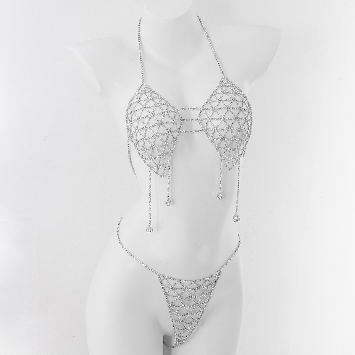 ST230921-Rhinestone bikini bra nightclub beach sexy body chain chest chain