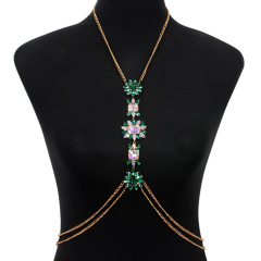 ST230814-Popular chest jewelry chain, fashionable luxury shiny colored diamond European and American sexy body chain accessories