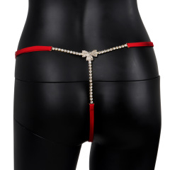 ST221029-Full diamond butterfly chain red panties rhinestone nightclub sexy thong women's body chain underwear accessories