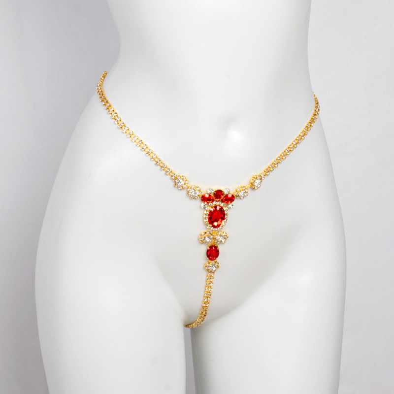 ST22506-Waist accessories fashionable European and American ruby ​​bikini rhinestone chain sexy thong body chain