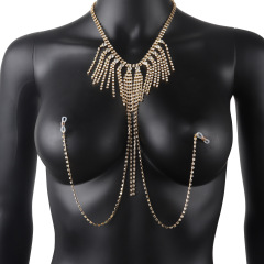 ST221015-Sexy Tassel Nipple Chain Nightclub Personalized Rhinestone Necklace Body Chain