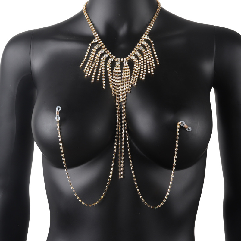 ST221015-Sexy Tassel Nipple Chain Nightclub Personalized Rhinestone Necklace Body Chain