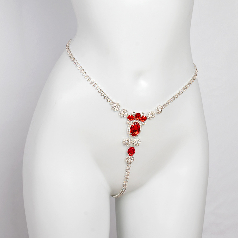 ST22506-Waist accessories fashionable European and American ruby ​​bikini rhinestone chain sexy thong body chain