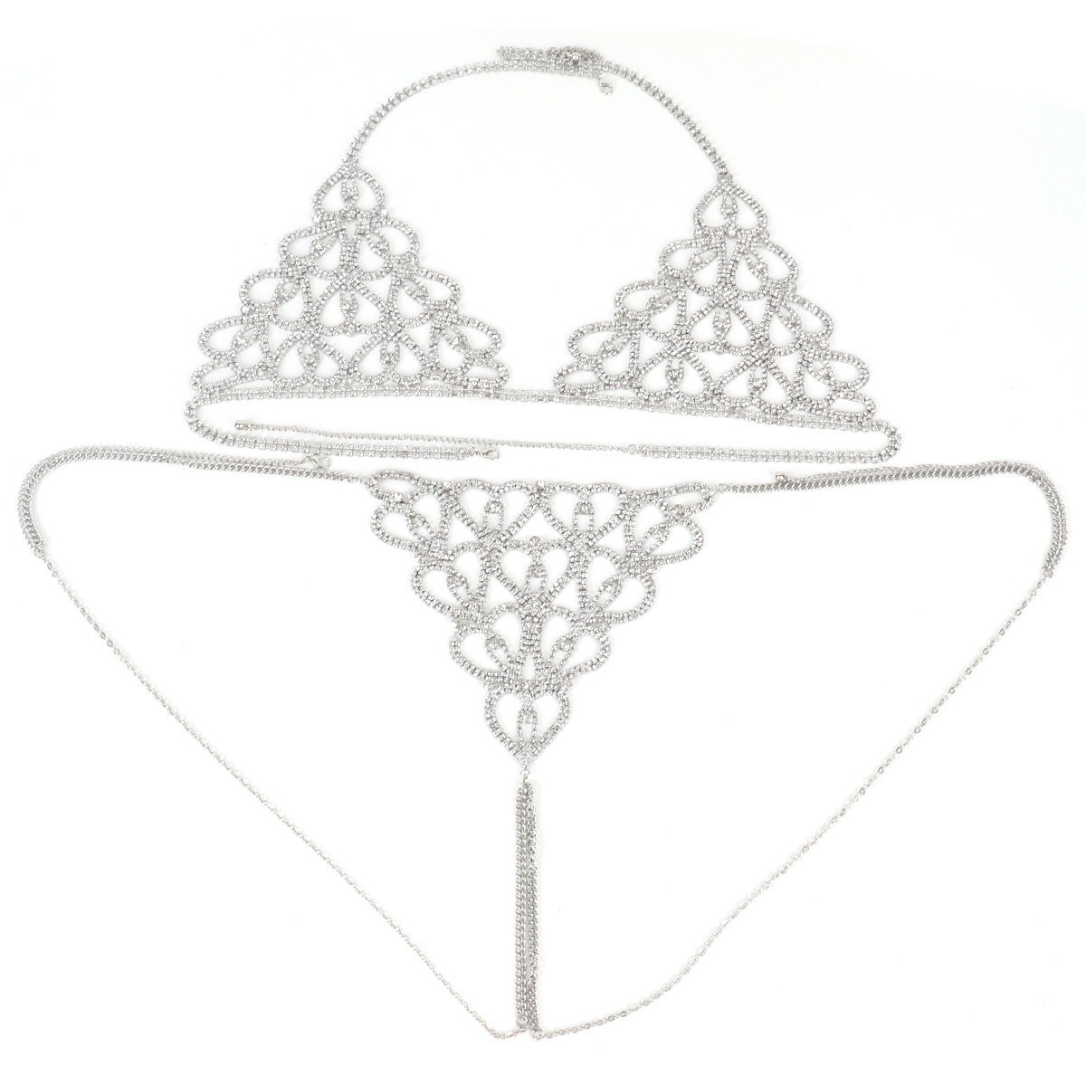 0005-Cross-border hot selling rhinestone bra accessories luxury full diamond love geometric sexy nightclub sexy European and American body chain for women
