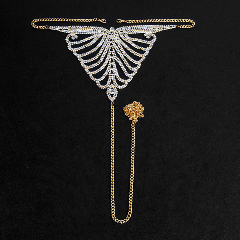tb-13-Diamond underwear body chain sexy nightclub rhinestone chain bra thong set decoration