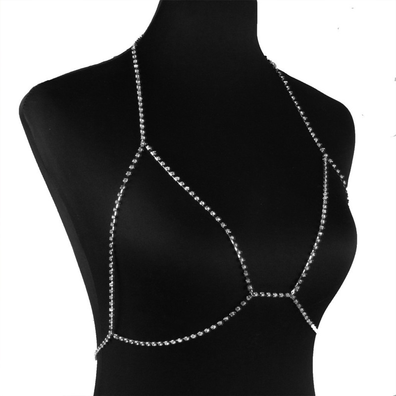 ali-5-Cross-border accessories beach claw chest chain super flash sexy rhinestone halter neck body chain bikini sparkling European and American chest chain