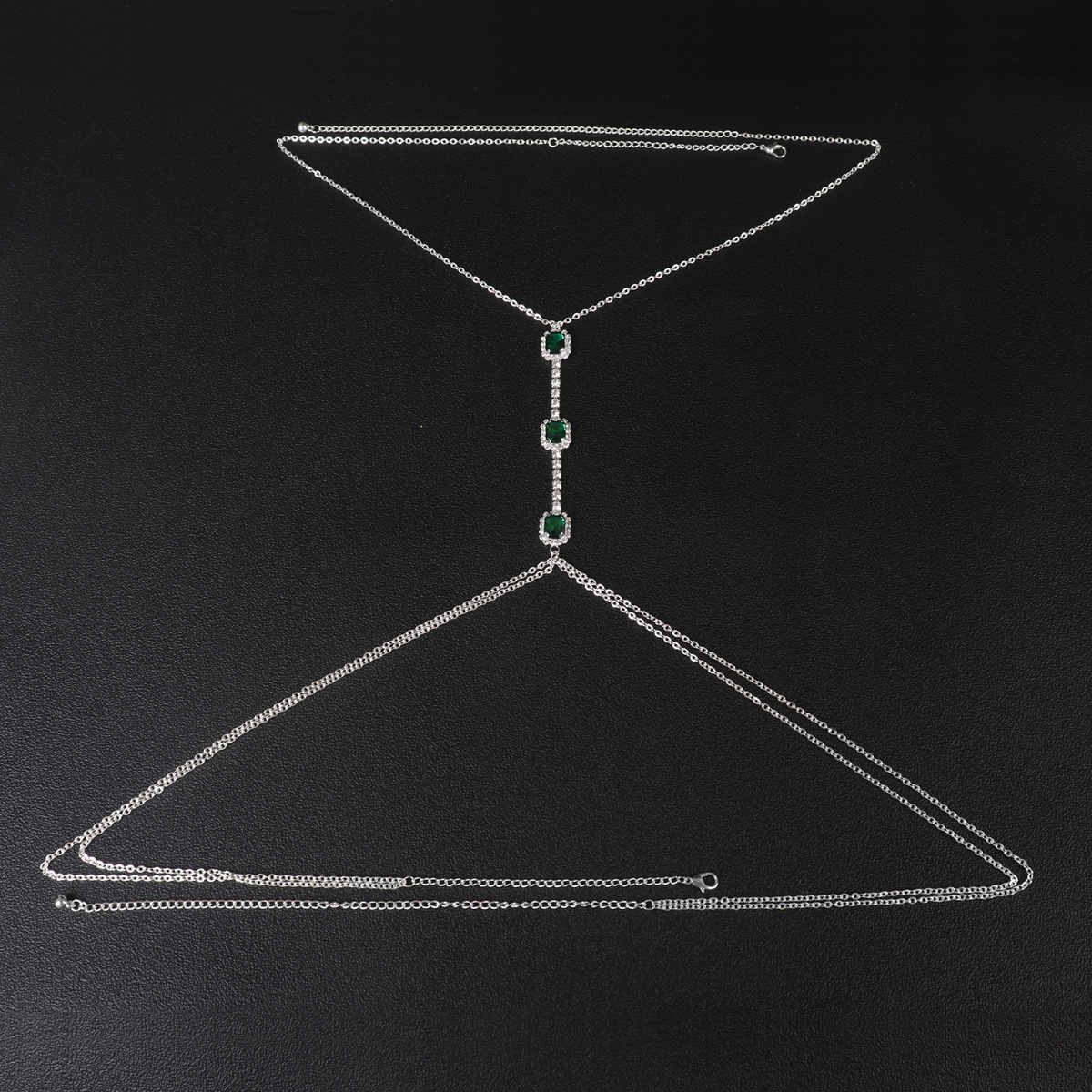 ST221014-Cross-border European and American rhinestone emerald breast chain for women sexy fashion simple bikini body chain