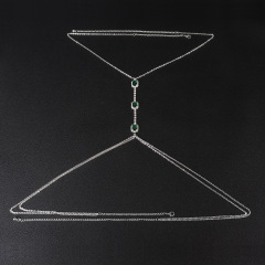 ST221014-Cross-border European and American rhinestone emerald breast chain for women sexy fashion simple bikini body chain