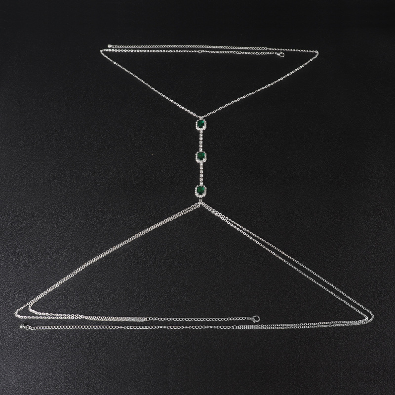 ST221014-Cross-border European and American rhinestone emerald breast chain for women sexy fashion simple bikini body chain