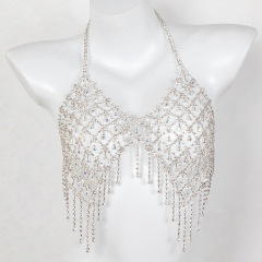 0058-European and American popular bikini rhinestone bra chain Nightclub women's tassel AB color super large luxury rhinestone bra body chain