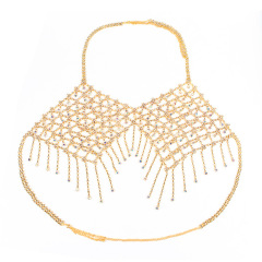 0058-European and American popular bikini rhinestone bra chain Nightclub women's tassel AB color super large luxury rhinestone bra body chain