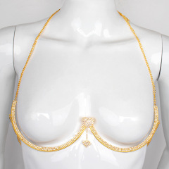 XT22602-Double Heart Pendant Rhinestone Chest Chain Fashion Women's Body Chain Jewelry Accessories