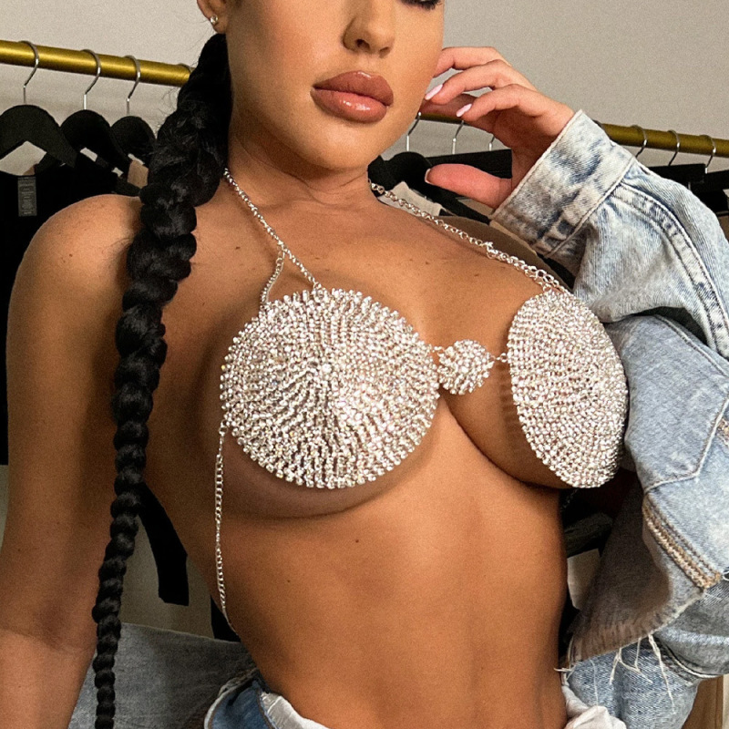 ST230932-Full Diamond Bra Nightclub Party Sexy Exaggerated Sparkling Diamond Bra Body Chain Chest Chain Accessories