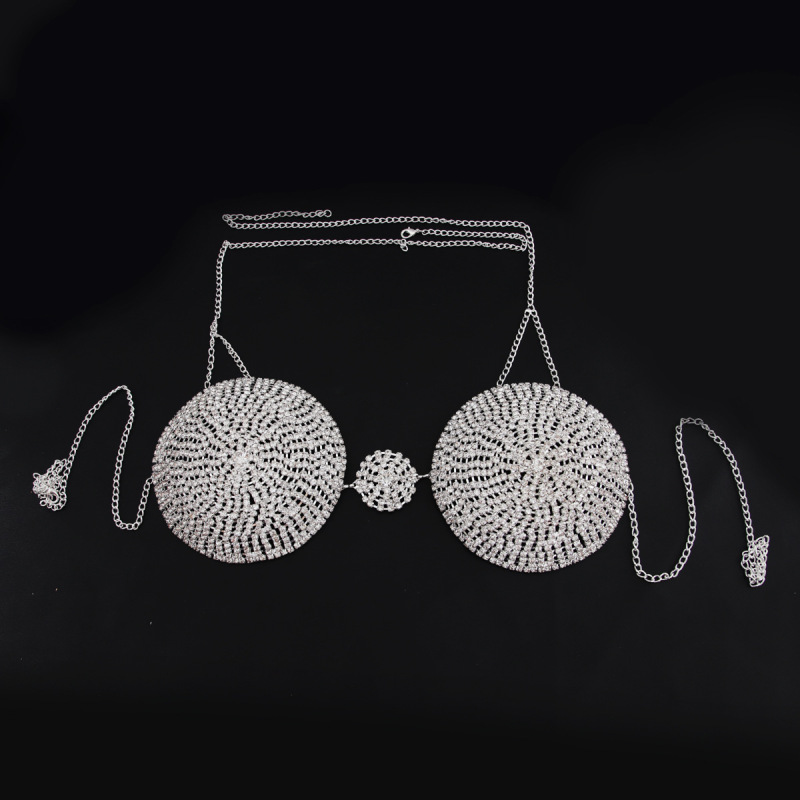 ST230932-Full Diamond Bra Nightclub Party Sexy Exaggerated Sparkling Diamond Bra Body Chain Chest Chain Accessories