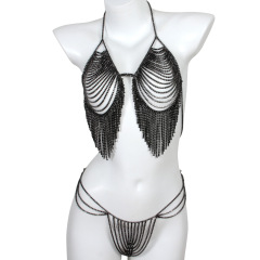 ST230704-European and American exaggerated sexy rhinestone bra body chain, sexy beach bikini vacation swimsuit with chest chain for women