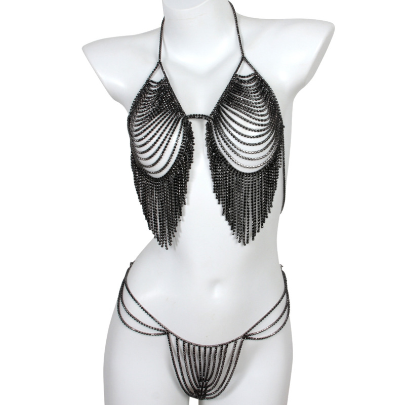 ST230704-European and American exaggerated sexy rhinestone bra body chain, sexy beach bikini vacation swimsuit with chest chain for women