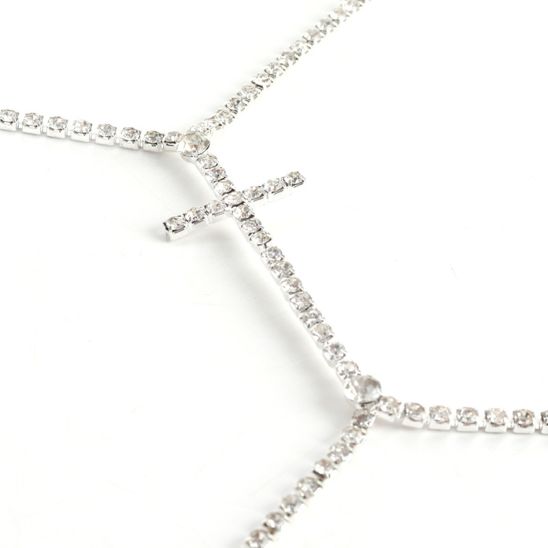 ST22405-European and American accessories cross sexy chest chain nightclub trendy rhinestone pendant body chain simple