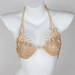 ST230613-New European and American exaggerated rhinestone body chain for women, personalized flower-shaped inlaid nightclub sexy bikini bra set