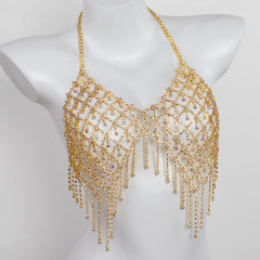 0058-European and American popular bikini rhinestone bra chain Nightclub women's tassel AB color super large luxury rhinestone bra body chain