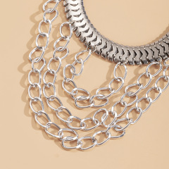 JL22706-European and American fashion footwear, simple flat snake chain metal shoe chain, personalized exaggerated multi-layered tassel geometric anklet accessories