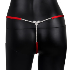ST221029-Full diamond butterfly chain red panties rhinestone nightclub sexy thong women's body chain underwear accessories
