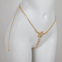 ST221001-Cross-border European and American waist chain accessories Sexy nightclub yellow diamond flower-shaped rhinestone underwear chain body chain