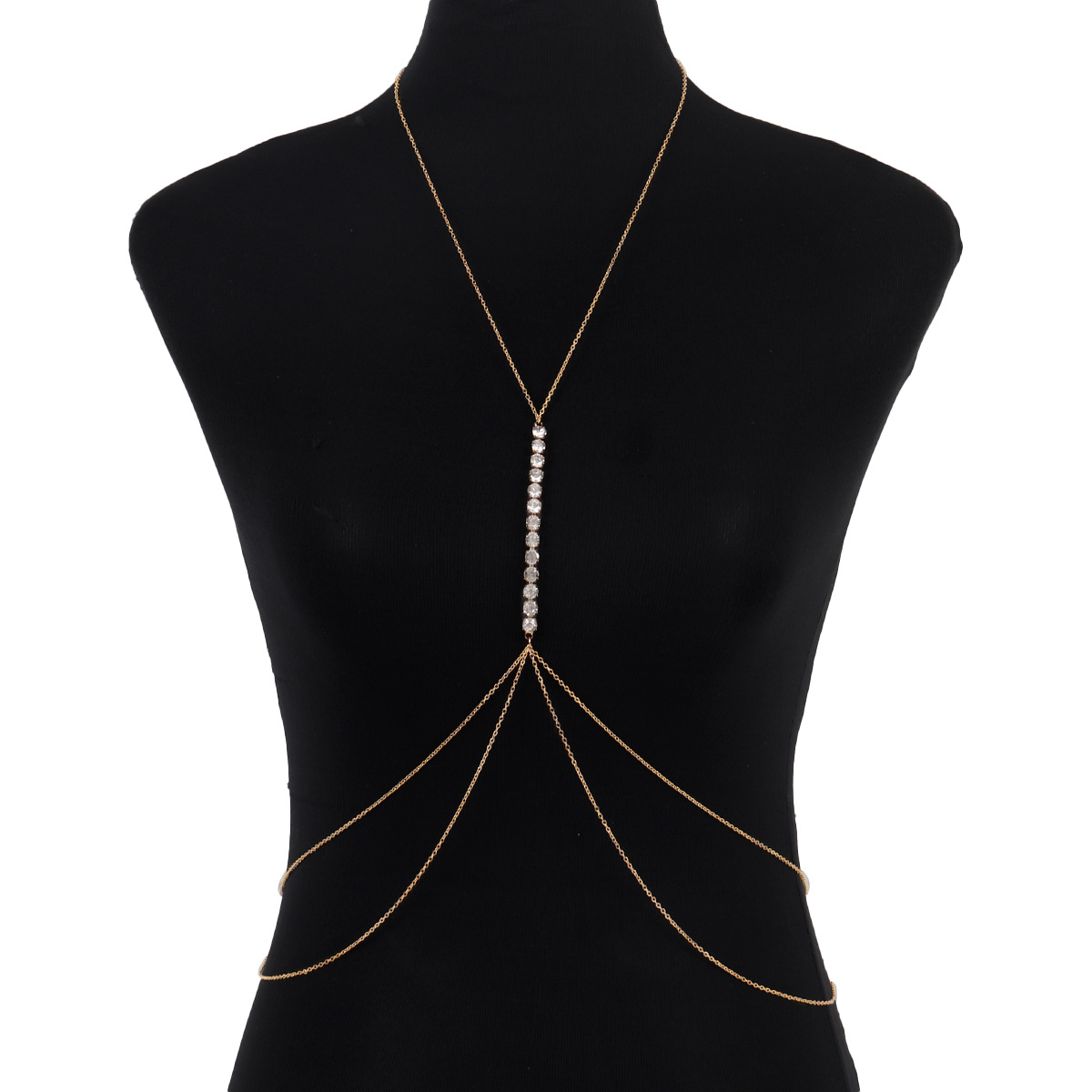 ST22501-Geometric single row diamond chain alloy body chain exaggerated simple European and American sexy chest chain for women