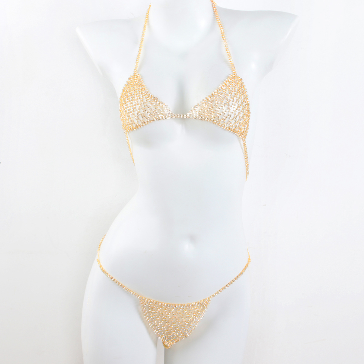 ST22450-Exaggerated bikini breast chain thong sexy nightclub rhinestone underwear body chain set