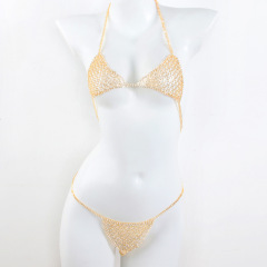 ST22450-Exaggerated bikini breast chain thong sexy nightclub rhinestone underwear body chain set