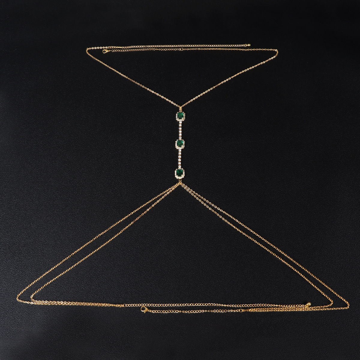 ST221014-Cross-border European and American rhinestone emerald breast chain for women sexy fashion simple bikini body chain