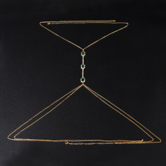 ST221014-Cross-border European and American rhinestone emerald breast chain for women sexy fashion simple bikini body chain